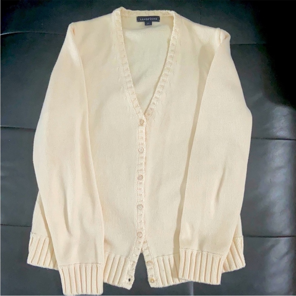 LAND'S END A BETTER COTTON CARDIGAN SWEATER size Large